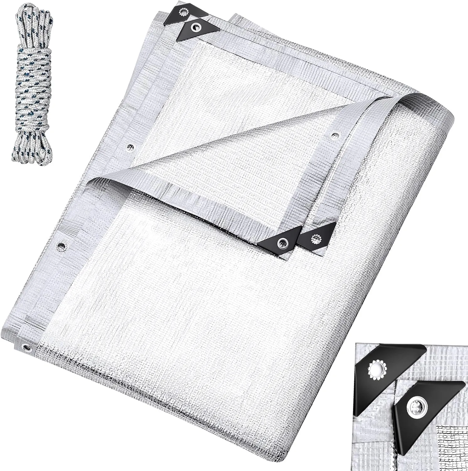99% Aluminet Shade Cloth Reflective Tarp 10 x 14 ft Aluminium Cloth Porch Privacy Screen with Grommets for Car Garden Pergola Patio Sun Shade Kennel Cover Durable Mesh Canopy Cover Easy Setup