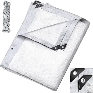 99% Aluminet Shade Cloth Reflective Tarp 10 x 14 ft Aluminium Cloth Porch Privacy Screen with Grommets for Car Garden Pergola Patio Sun Shade Kennel Cover Durable Mesh Canopy Cover Easy Setup