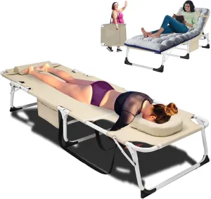 ABORON Sun Tanning Chair，4-in-1 Patio Lounge Chair, Heavy Duty Folding Chaise with 500LB Load Capacity, Adjustable Portable Chair for Home, Garden, Beach, Office, Camping & Sunbathing