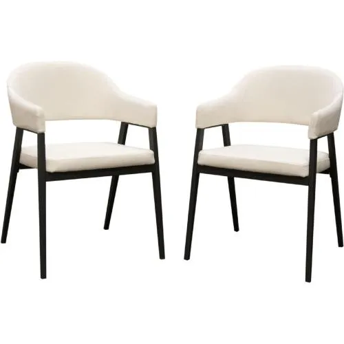 Adele Set of Two Dining/Accent Chairs in Cream Fabric w/ Black Powder Coated Metal Frame
