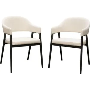 Adele Set of Two Dining/Accent Chairs in Cream Fabric w/ Black Powder Coated Metal Frame