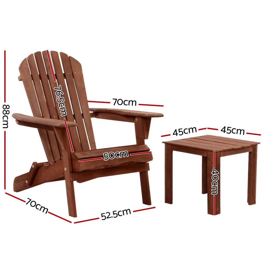 Adirondack Foldable Outdoor Armchair & Side Table Set - Brown
