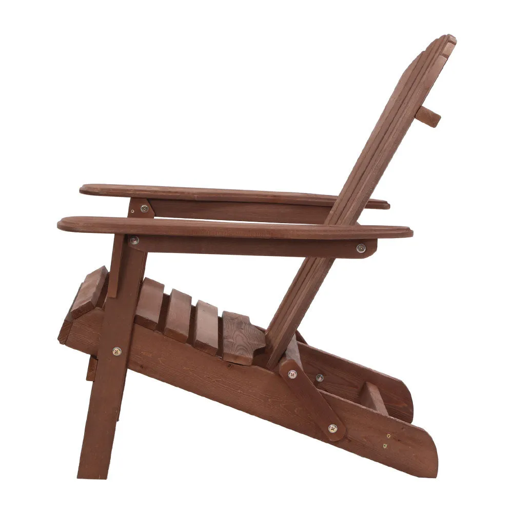Adirondack Foldable Outdoor Armchair & Side Table Set - Brown