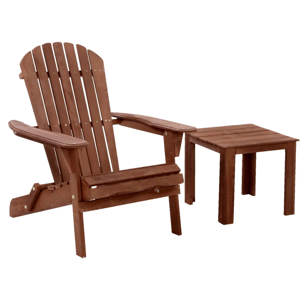 Adirondack Foldable Outdoor Armchair & Side Table Set - Brown