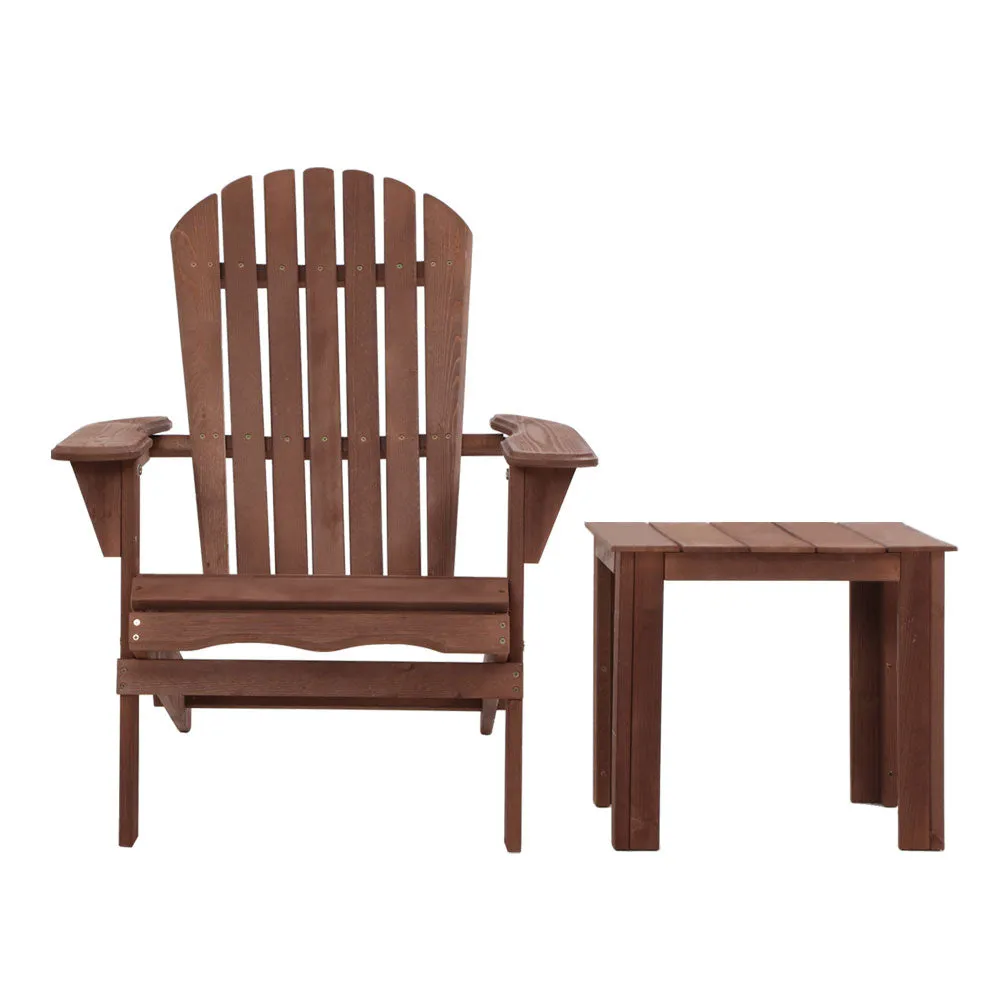 Adirondack Foldable Outdoor Armchair & Side Table Set - Brown