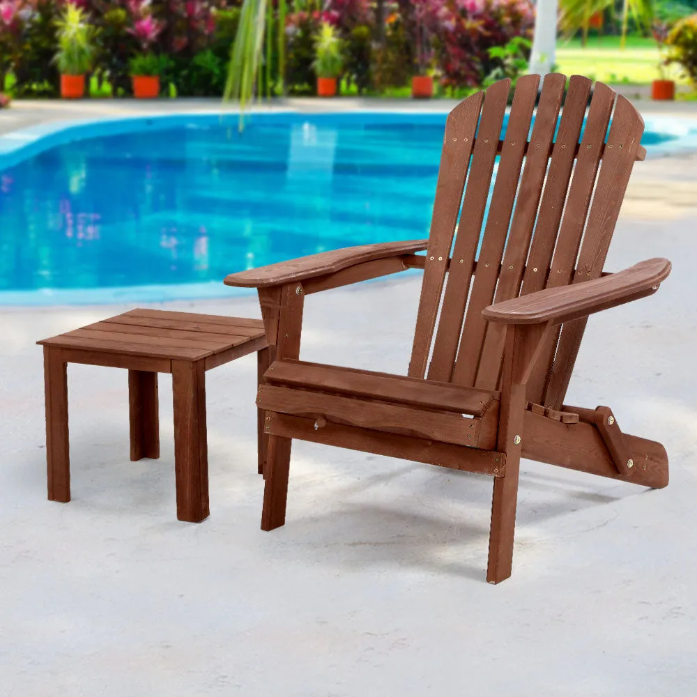 Adirondack Foldable Outdoor Armchair & Side Table Set - Brown