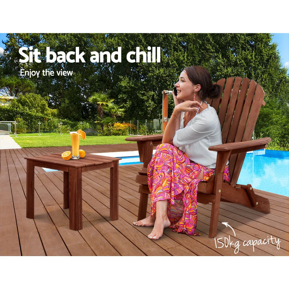 Adirondack Foldable Outdoor Armchair & Side Table Set - Brown