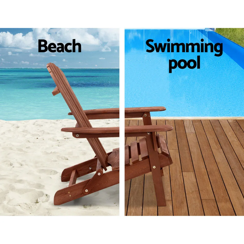 Adirondack Foldable Outdoor Armchair & Side Table Set - Brown