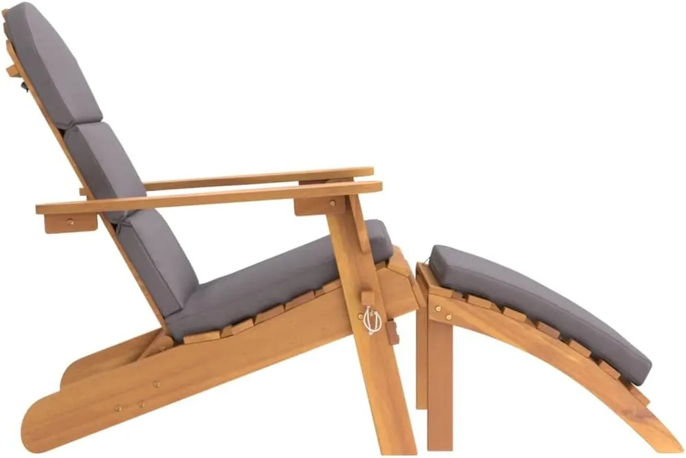 Adirondack Patio Chair with Foldable Footrest Solid Acacia Wood Outdoor Lounge Chair Dark Gray 242.5lb Capacity for Poolside, Beach, and Backyard Relaxation