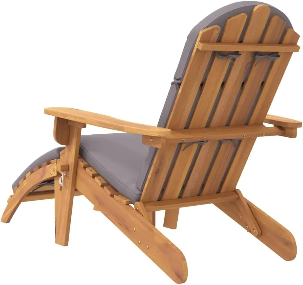 Adirondack Patio Chair with Foldable Footrest Solid Acacia Wood Outdoor Lounge Chair Dark Gray 242.5lb Capacity for Poolside, Beach, and Backyard Relaxation