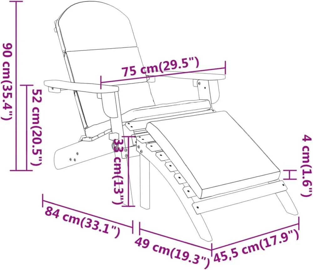 Adirondack Patio Chair with Foldable Footrest Solid Acacia Wood Outdoor Lounge Chair Dark Gray 242.5lb Capacity for Poolside, Beach, and Backyard Relaxation