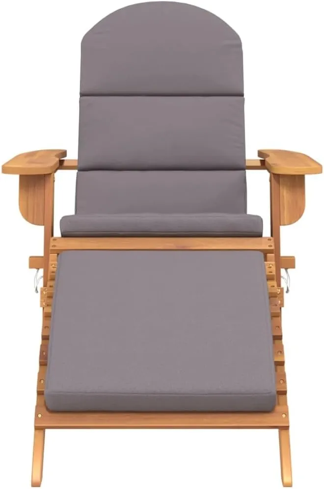 Adirondack Patio Chair with Foldable Footrest Solid Acacia Wood Outdoor Lounge Chair Dark Gray 242.5lb Capacity for Poolside, Beach, and Backyard Relaxation