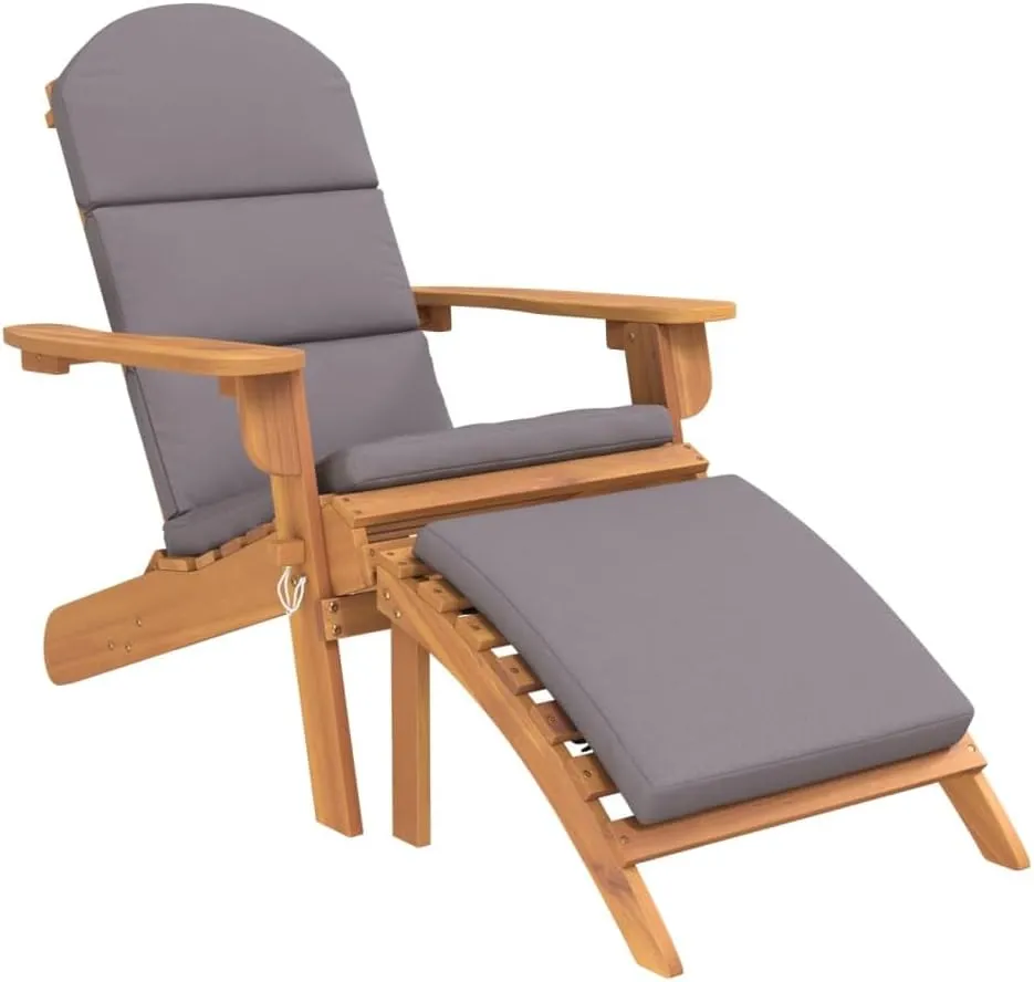 Adirondack Patio Chair with Foldable Footrest Solid Acacia Wood Outdoor Lounge Chair Dark Gray 242.5lb Capacity for Poolside, Beach, and Backyard Relaxation