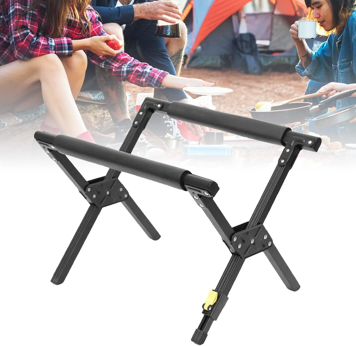 Adjustable Foldable Campsite Koeler Stand Lightweight Ice Baking Holder for Travel Aluminum Alloy (Black)
