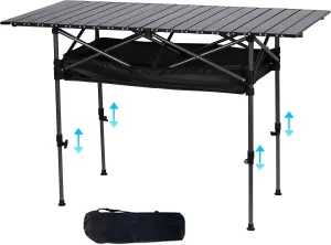 Adjustable Height Camping Table, Folding Portable Outdoor Table with Large Storage Organizer and Carrying Bag, Collapsible Picnic Table 47"(L) x22(W)