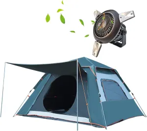 Adult Beach Tent, Automatic Camping Tent with 2 in 1 Foldable USB Solar Fan Light Outdoor Travel Sunshade Canopy can accommodate 2 People with 2 Windo