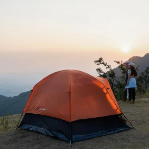 Adventure Awaits: Black Orange 2/3/4 Person Camping Tent - Waterproof Windproof Double Layer with Fast Setup Rainfly, Perfect for Hiking, Mountaineering & Outdoor Excursions!