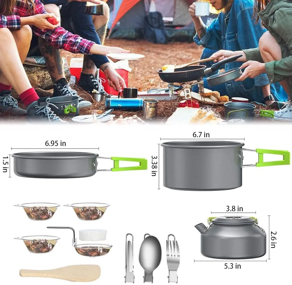 aiGear Camping Cookware Mess Kit, Non-Stick Camping Pan Pot Kettle, Lightweight Aluminum Camping Utensils, Collapsible Portable Camping Cooking Set for Outdoor Cooking Hiking Picnic