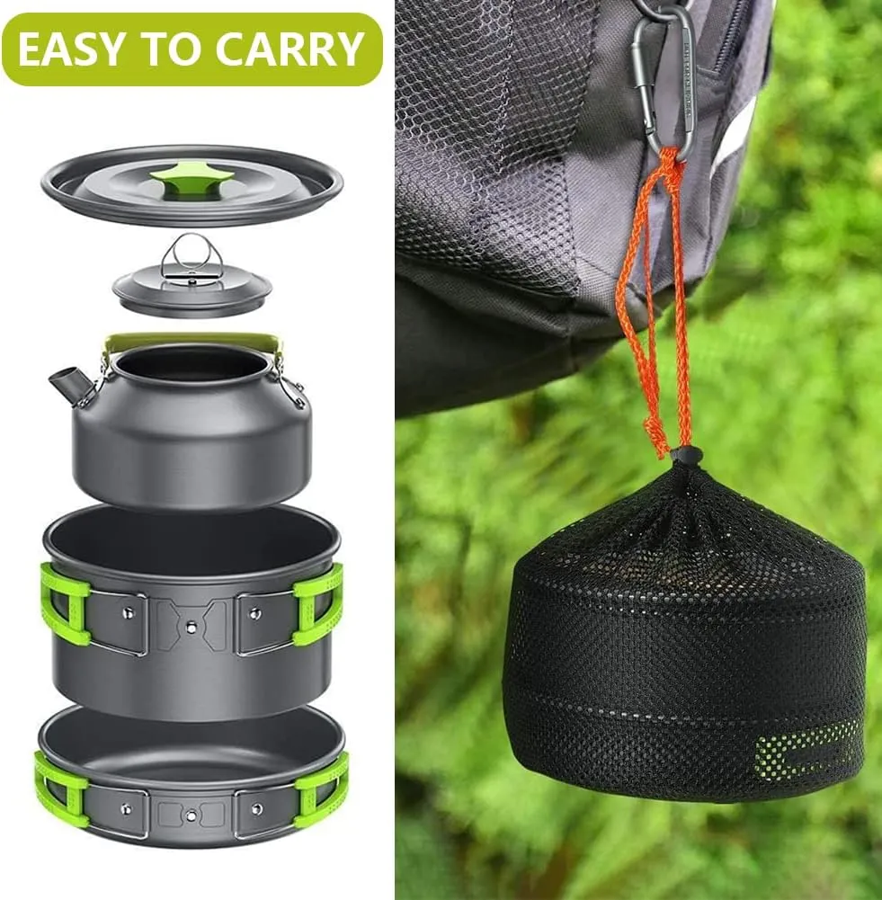 aiGear Camping Cookware Mess Kit, Non-Stick Camping Pan Pot Kettle, Lightweight Aluminum Camping Utensils, Collapsible Portable Camping Cooking Set for Outdoor Cooking Hiking Picnic
