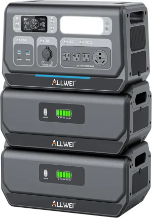 ALLWEI 2400W Portable Power Station and 2x B200 PRO Expansion Battery, 2048Wh Solar Generator, Fast Charge, Expand to 9144Wh LiFePO4 Battery Backup for RV Camping Outdoor Home Use