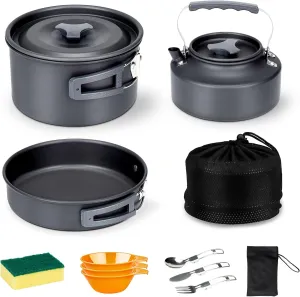 Alocs Camping Cookware, Portable Camping Essentials with Accessories, Camping Gear Camping Cooking Set for Outdoor Cooking, Backpacking, Hiking and Picnic.