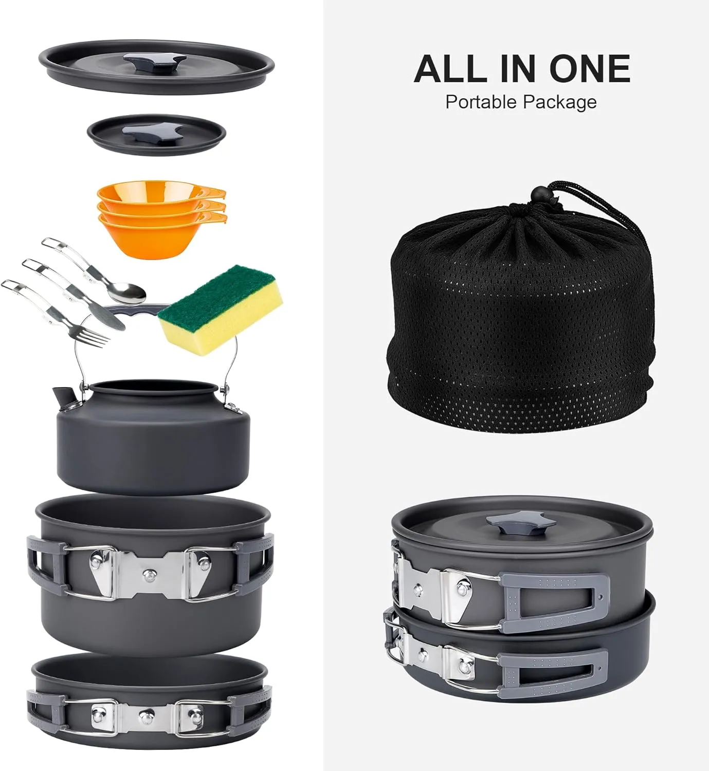 Alocs Camping Cookware, Portable Camping Essentials with Accessories, Camping Gear Camping Cooking Set for Outdoor Cooking, Backpacking, Hiking and Picnic.