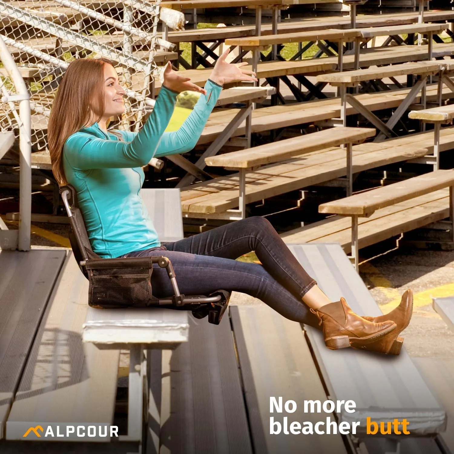 Alpcour Bleacher Seat with Backrest – Premium Stadium Seating for Bleachers: Cushioned, Foldable & Padded Stadium Seat Chair with Arms & Pockets – Perfect for Football & Basketball Games