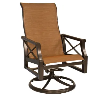 Andover Padded Sling High Back Swivel Rocking Dining Armchair By Woodard
