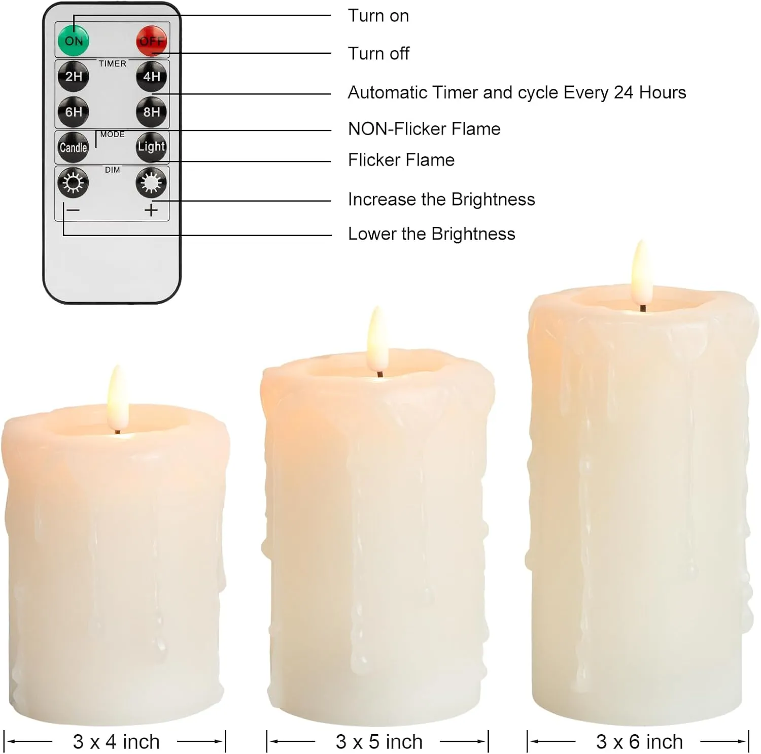 ANGELLOONG Flameless Candles with Remote, Battery Operated Candles with Flickering Flame, Fake LED Electric Timer Candles for Home Holiday Party Christmas Decor, Dripping
