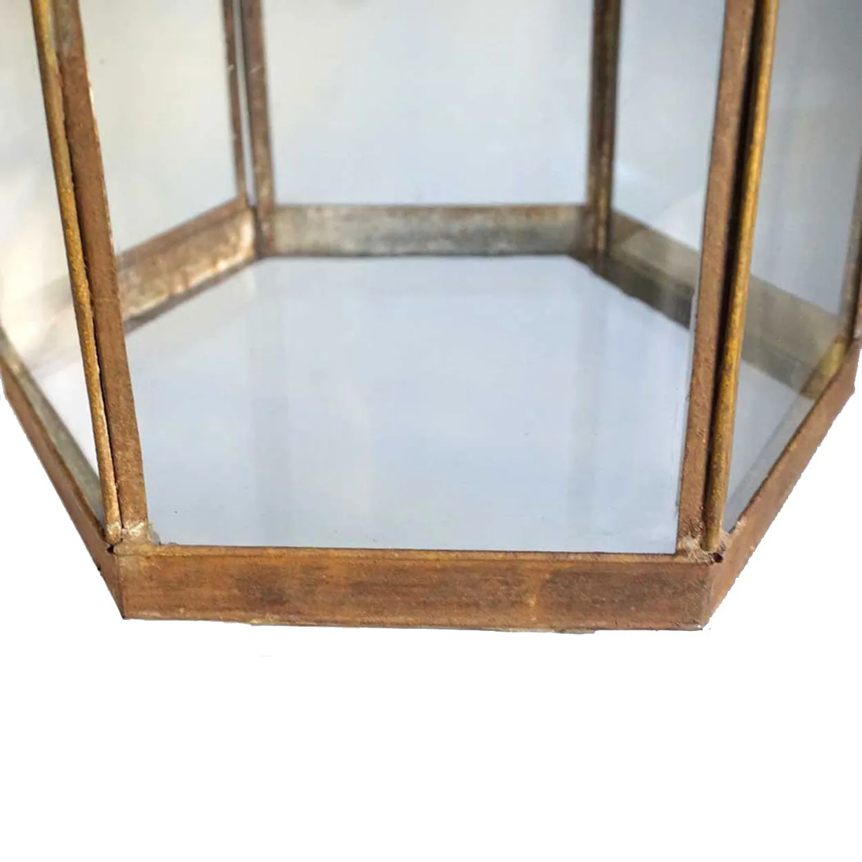 Anglo Indian Toleware and Glass Hexagonal Hanging Candle Lantern