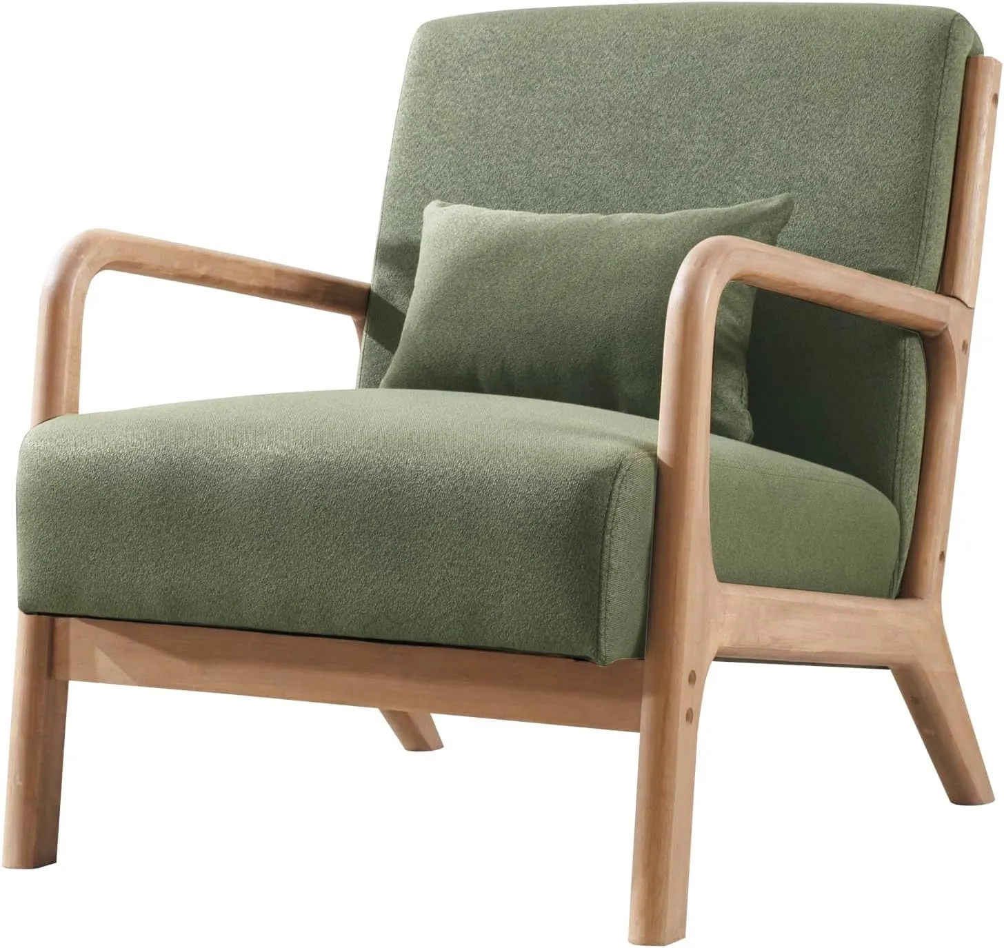 ANJHOME Mid Century Modern Accent Chair, Comfy Fabric Reading Chair with Solid Wood Frame, Easy Assembly Armchair for Living Room Blackish Green