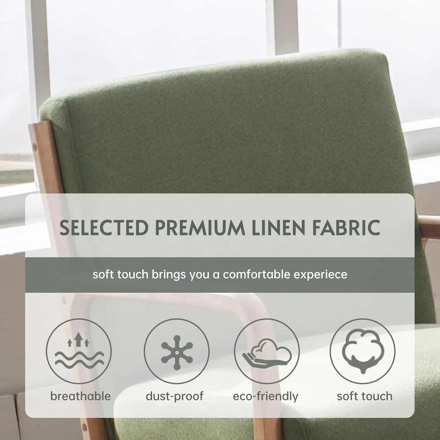 ANJHOME Mid Century Modern Accent Chair, Comfy Fabric Reading Chair with Solid Wood Frame, Easy Assembly Armchair for Living Room Blackish Green