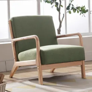ANJHOME Mid Century Modern Accent Chair, Comfy Fabric Reading Chair with Solid Wood Frame, Easy Assembly Armchair for Living Room Blackish Green