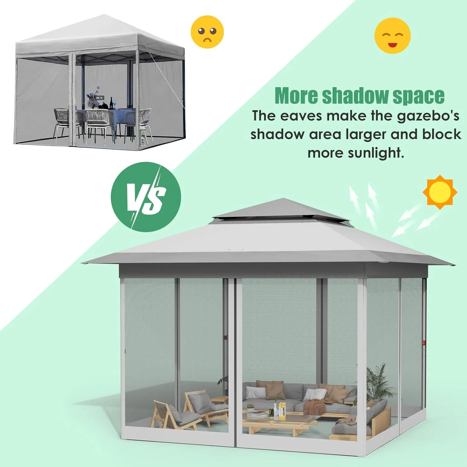 Arlopu Pop Up Gazebo Tent, Outdoor Instant Canopy, Easy Set-up Folding Shelter with Netting, Metal Frame, Screened House Shade Vented for Patio, Lawn, Party, Backyard, Garden (Grey, 13FT×13FT)