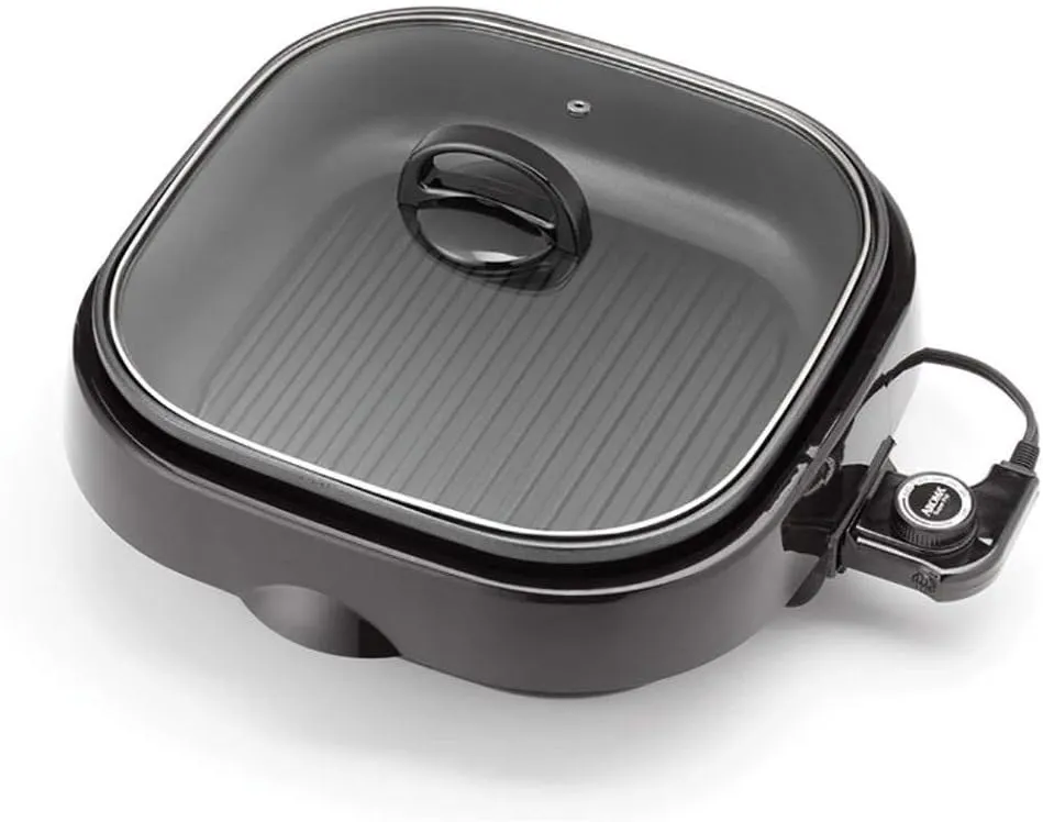 Aroma Housewares ASP-218B Grillet 4Qt. 3-in-1 Cool-Touch Electric Indoor Grill Portable, Dishwasher Safe, with Nonstick Pan & Tempered Glass Lid, Black