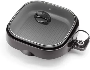 Aroma Housewares ASP-218B Grillet 4Qt. 3-in-1 Cool-Touch Electric Indoor Grill Portable, Dishwasher Safe, with Nonstick Pan & Tempered Glass Lid, Black