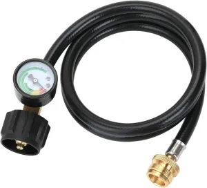 ATKKE Propane Hose Adapter 1lb to 20lb with Gauge, 4FT Propane Tank Grill Adapter Converter for Weber Q Grill, Mr. Heat Propane Heat, Blackstone 17/22‘’ Griddle, Coleman Camping Stove and More