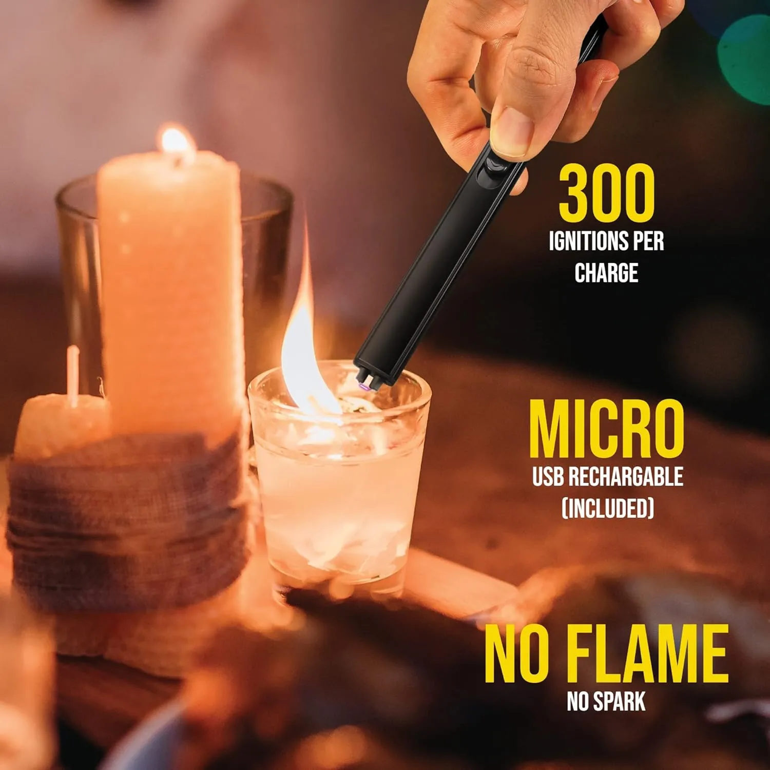 Avalanche Slim Arc Lighter Extra Reach Electric Lighter | Fuel-Free Rechargeable Lighter with USB for Indoor and Outdoor Use | Black