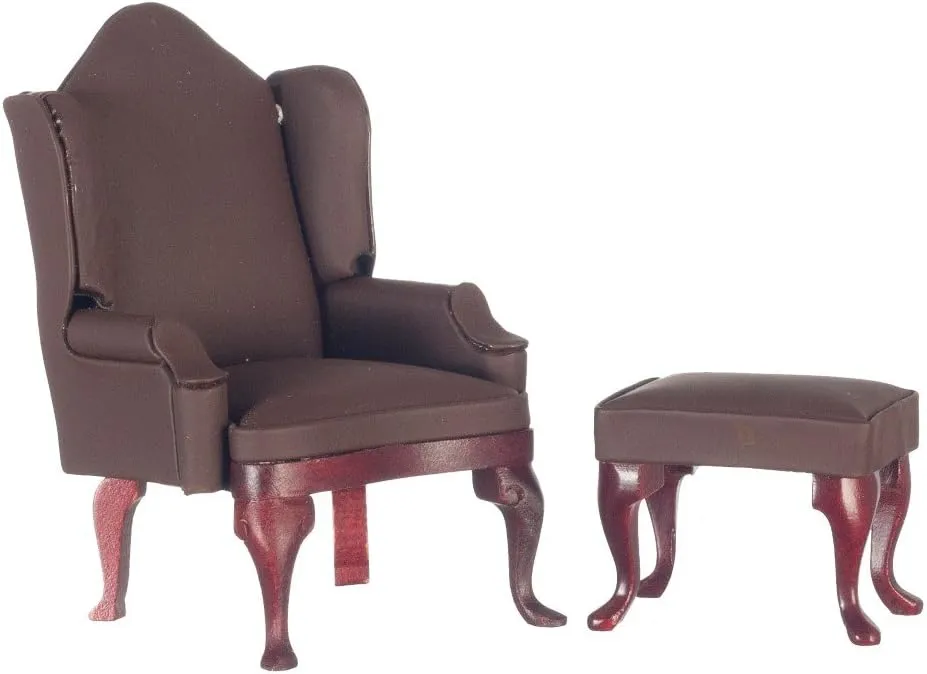 Aztec Imports, Inc. Dollhouse Miniature Wing Chair w/Ottoman, Flat Brown