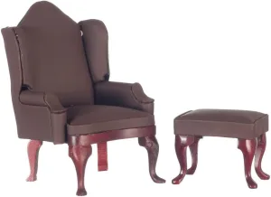 Aztec Imports, Inc. Dollhouse Miniature Wing Chair w/Ottoman, Flat Brown
