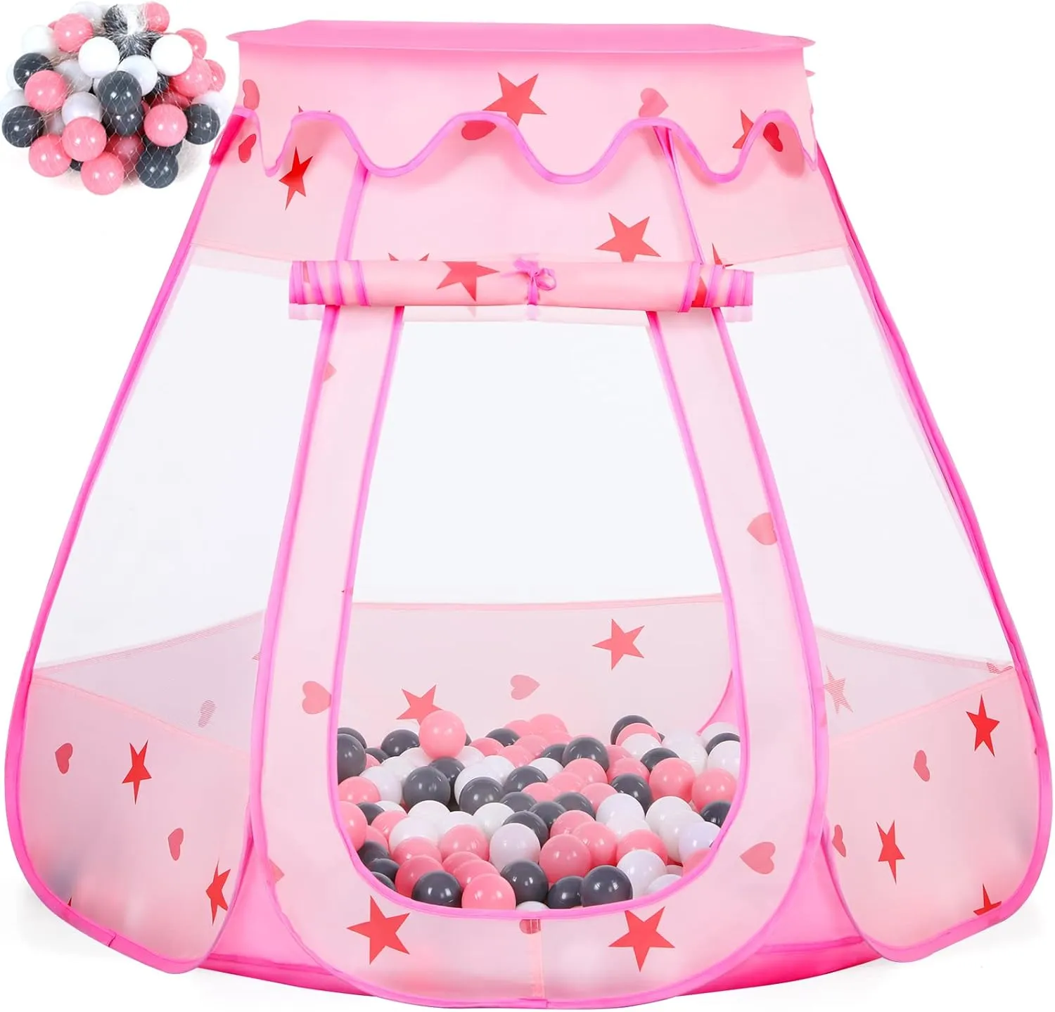 Baby Ball Pit for Toddler with 50 Balls, Kids Pop Up Play Tent for Girls, Princess Toys for Children Indoor & Outdoor Playhouse with Carry Bag (Pink: Pink/White/Gray, 109x90cm/50 Balls)