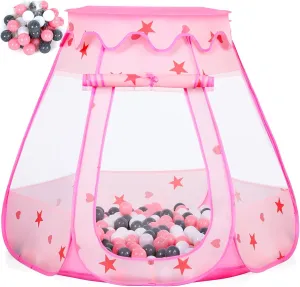 Baby Ball Pit for Toddler with 50 Balls, Kids Pop Up Play Tent for Girls, Princess Toys for Children Indoor & Outdoor Playhouse with Carry Bag (Pink: Pink/White/Gray, 109x90cm/50 Balls)