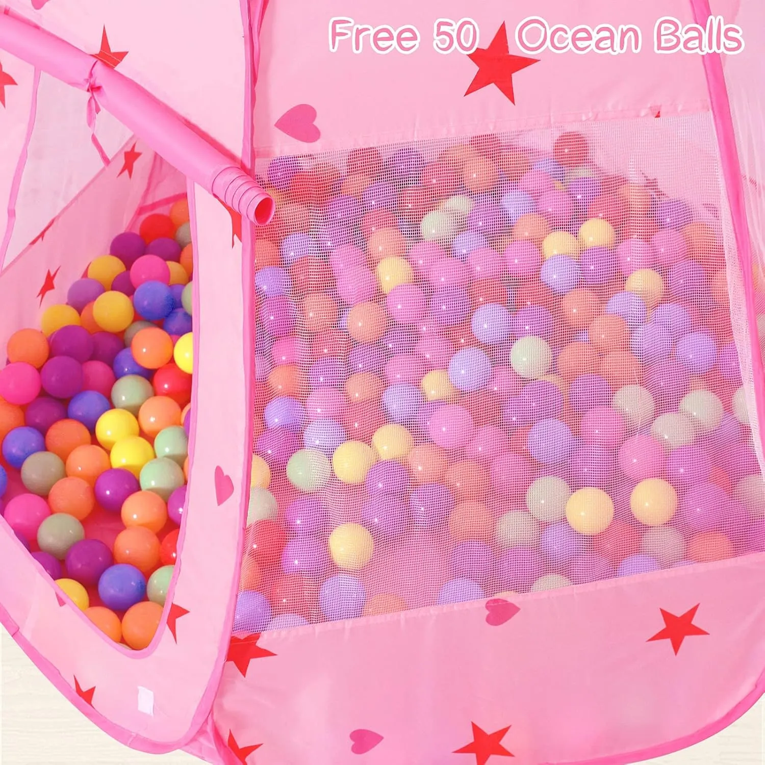 Baby Ball Pit for Toddler with 50 Balls, Kids Pop Up Play Tent for Girls, Princess Toys for Children Indoor & Outdoor Playhouse with Carry Bag