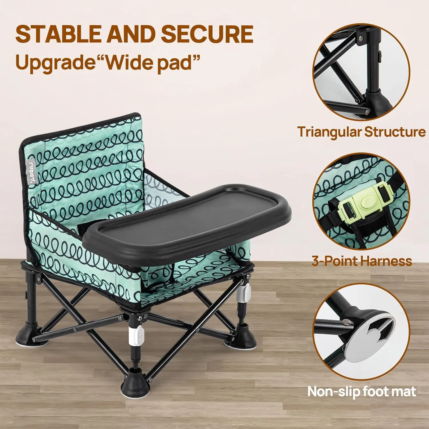 Baby Beach Chair, Babies Booster Seat for Kitchen Chair with Tray,Indoor/Outdoor Use (Green)