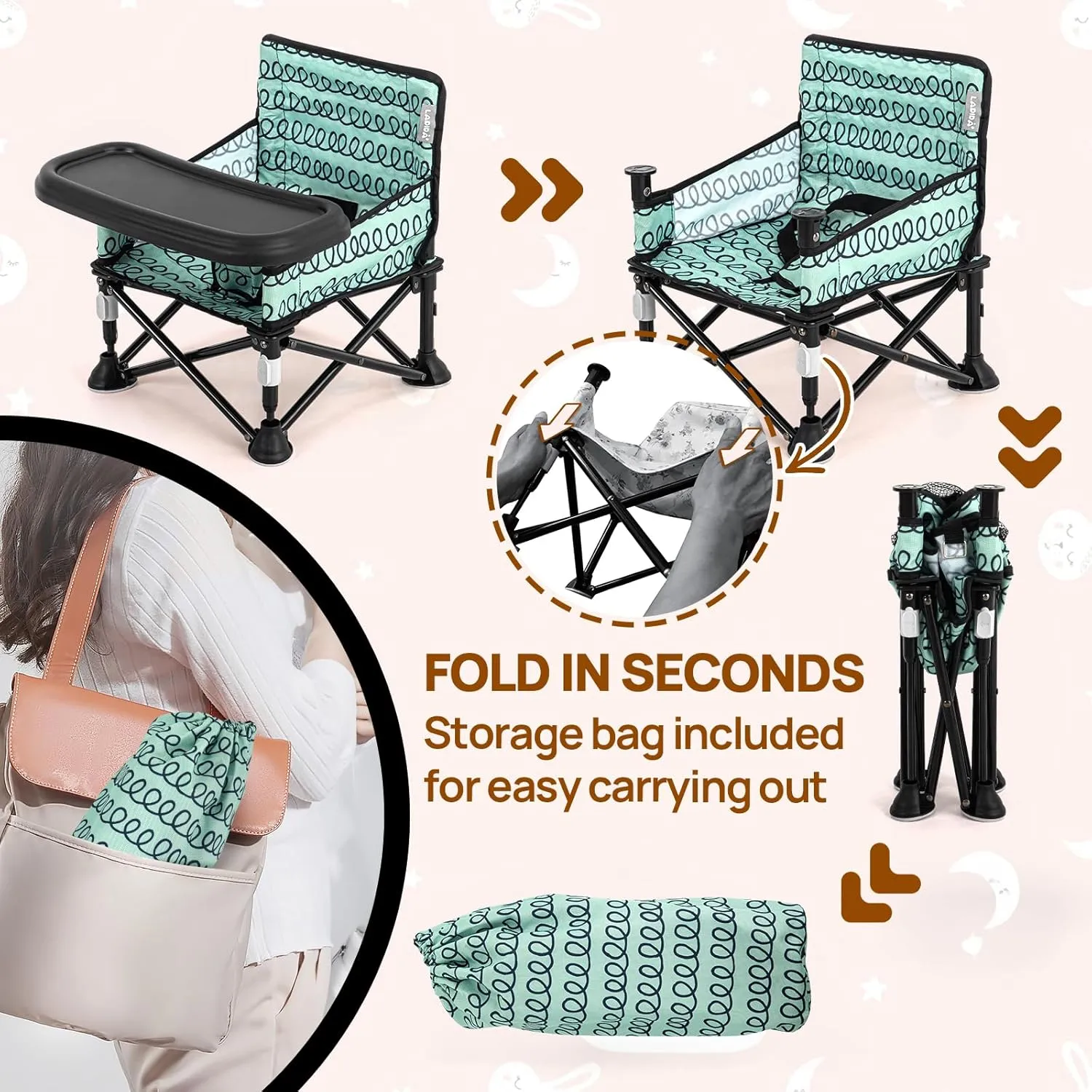 Baby Beach Chair, Babies Booster Seat for Kitchen Chair with Tray,Indoor/Outdoor Use (Green)