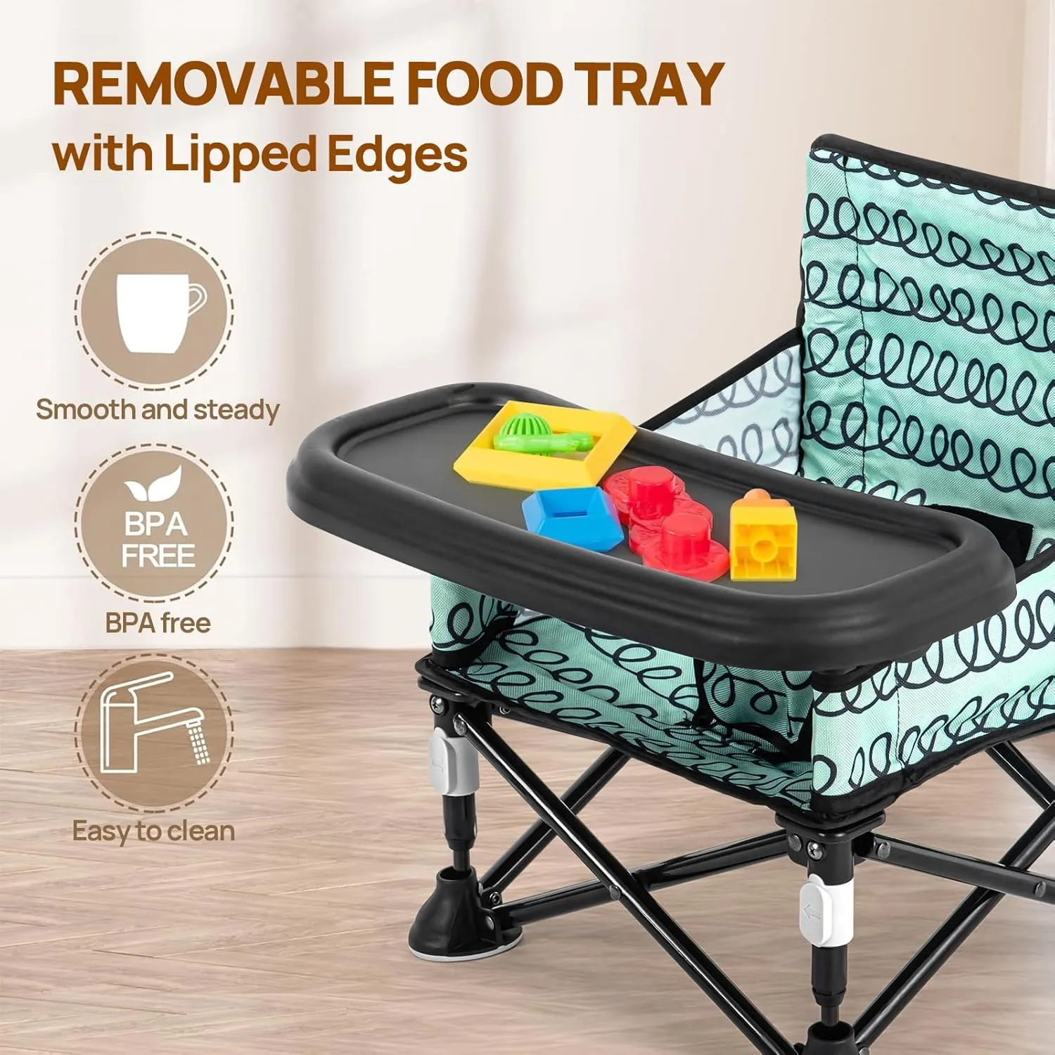 Baby Beach Chair, Babies Booster Seat for Kitchen Chair with Tray,Indoor/Outdoor Use (Green)