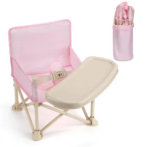 Baby Beach Chair for Toddlers 1-3 - Lightweight Foldable Baby Camping Chair with Tray and Storage Bag, Easy to Clean, Safe Kids Outdoor Lawn Chairs for Garden RV Travel (Pink)