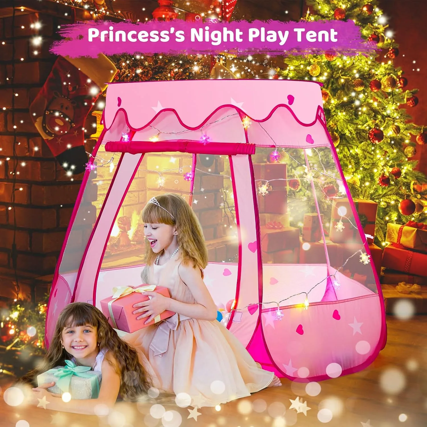 Baby Girl Toys for 1 2 3 Year Old Birthday Gift, Pop Up Princess Tent with Star Lights for 6 12 18 Months Babies, Ball Pits for Toddlers 1-3 with Carrying Bag, Play Tent for Kids Indoor|Outdoor
