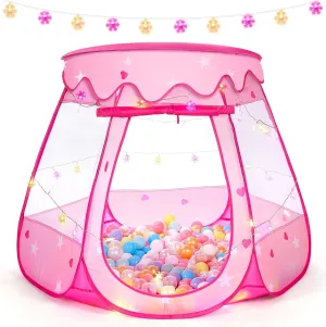 Baby Girl Toys for 1 2 3 Year Old Birthday Gift, Pop Up Princess Tent with Star Lights for 6 12 18 Months Babies, Ball Pits for Toddlers 1-3 with Carrying Bag, Play Tent for Kids Indoor|Outdoor