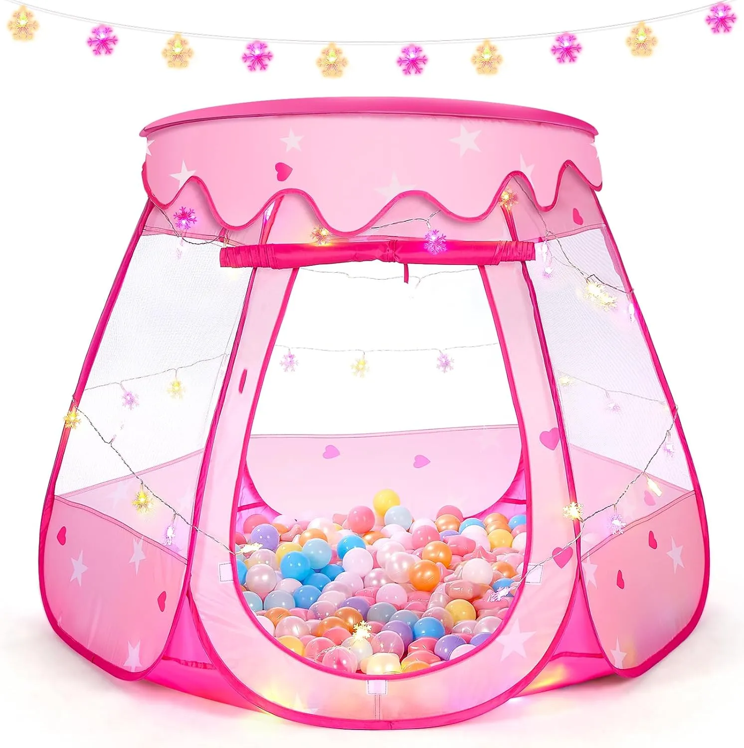 Baby Girl Toys for 1 2 3 Year Old Birthday Gift, Pop Up Princess Tent with Star Lights for 6 12 18 Months Babies, Ball Pits for Toddlers 1-3 with Carrying Bag, Play Tent for Kids Indoor|Outdoor